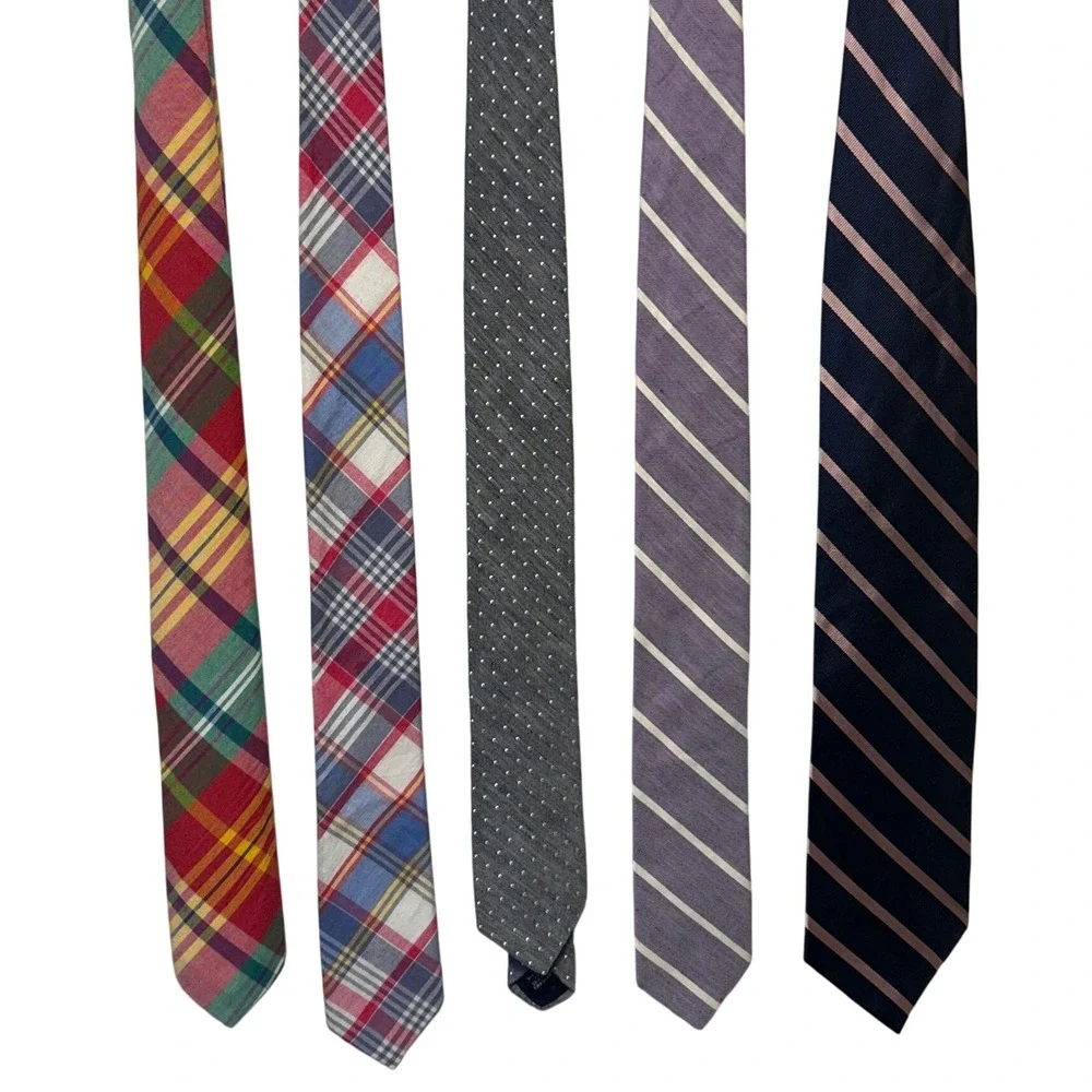 Men's Assorted Lot of J. Crew Neckties 4 Handmade Cotton Linen 1 Silk